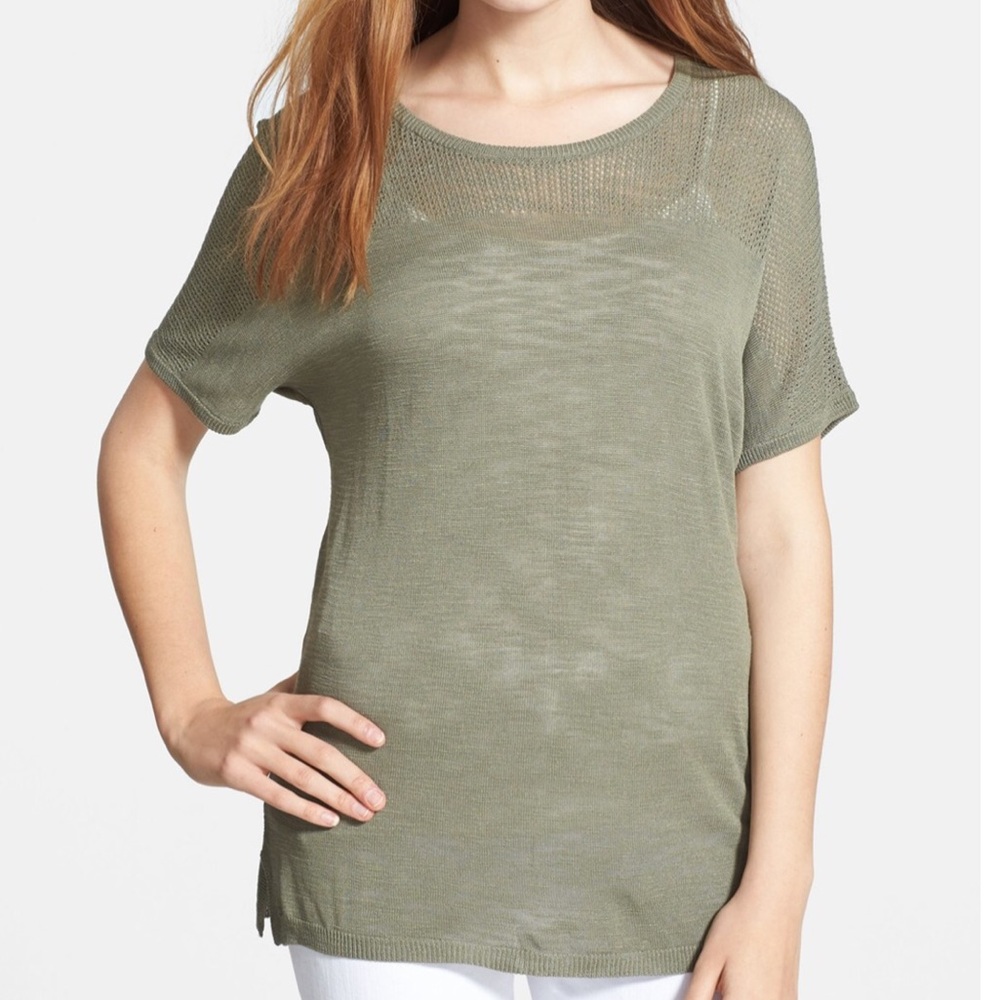 NWT NYDJ Olive Green Fennel Lightweight Top Sz L